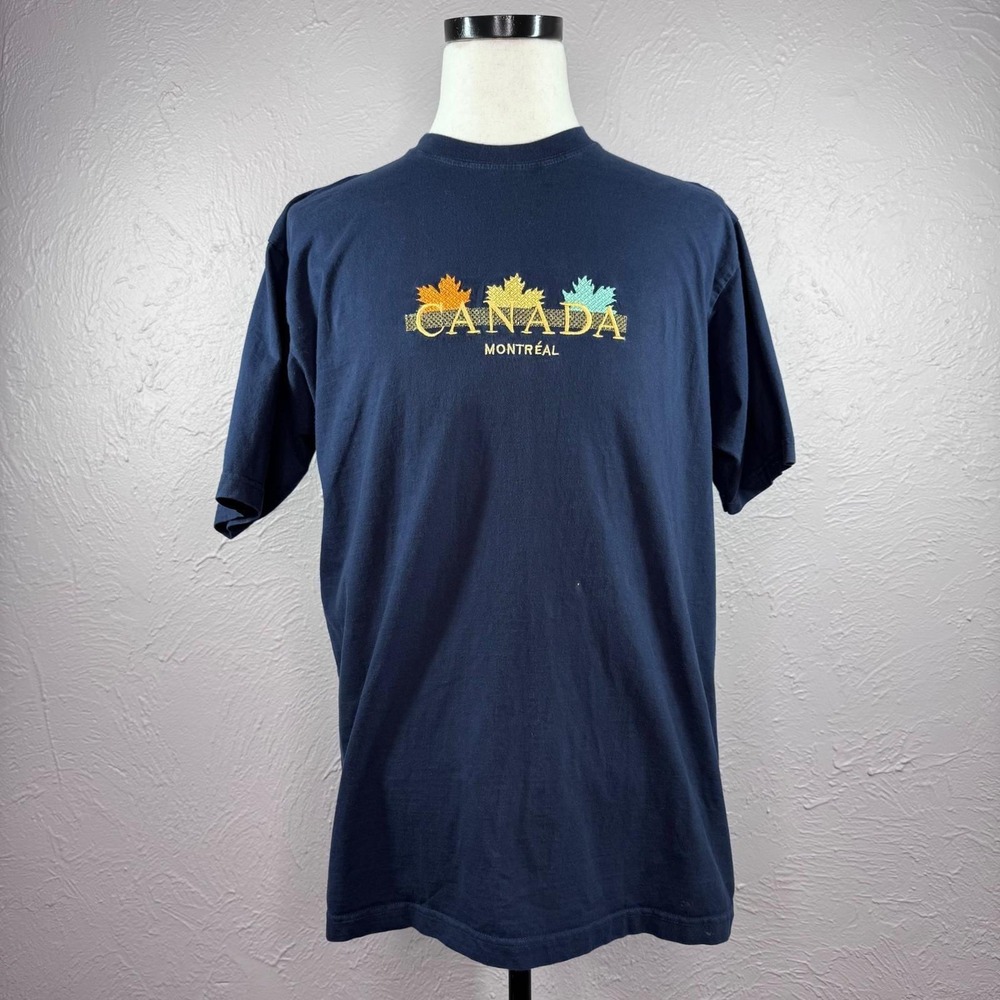 Vintage 90's Unisex XL Navy Blue Embroidered Montreal Canada crew neck t-shirt